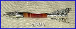 Antique Victorian Sterling Silver Scottish Banded Agate Arrow Brooch Engrave Pin