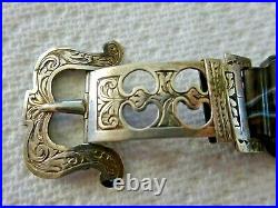 Antique Victorian Sterling Silver Scottish Banded Agate Belt & Buckle Bracelet