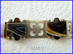 Antique Victorian Sterling Silver Scottish Banded Agate Belt & Buckle Bracelet