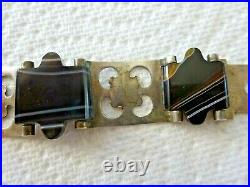 Antique Victorian Sterling Silver Scottish Banded Agate Belt & Buckle Bracelet