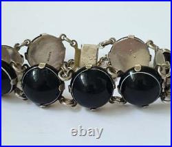Antique Victorian Sterling Silver Scottish Bullseye Banded Agate Bracelet