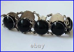 Antique Victorian Sterling Silver Scottish Bullseye Banded Agate Bracelet