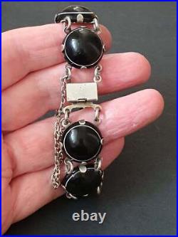 Antique Victorian Sterling Silver Scottish Bullseye Banded Agate Bracelet
