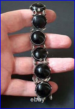 Antique Victorian Sterling Silver Scottish Bullseye Banded Agate Bracelet