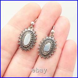 Antique Victorian Sterling Silver Scottish Earrings Montrose Lace Agate Hook