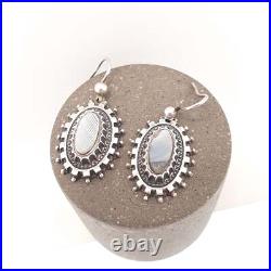Antique Victorian Sterling Silver Scottish Earrings Montrose Lace Agate Hook