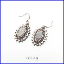 Antique Victorian Sterling Silver Scottish Earrings Montrose Lace Agate Hook