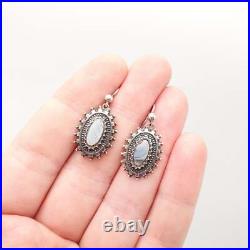 Antique Victorian Sterling Silver Scottish Earrings Montrose Lace Agate Hook