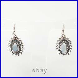 Antique Victorian Sterling Silver Scottish Earrings Montrose Lace Agate Hook