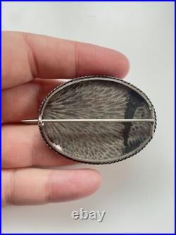 Antique Victorian Sterling Silver Scottish Fossil Agate Large Brooch Pin 2