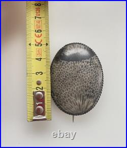 Antique Victorian Sterling Silver Scottish Fossil Agate Large Brooch Pin 2