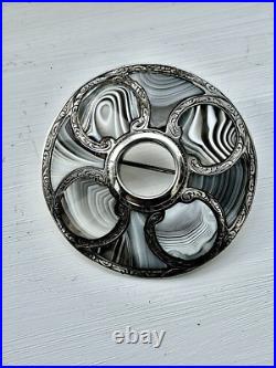 Antique Victorian round Montrose Scottish agate & silver brooch. Fab condition