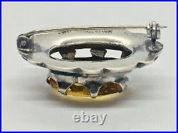 Antique Vintage Sterling Silver Large Citrine & Agate Scottish Brooch