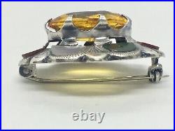 Antique Vintage Sterling Silver Large Citrine & Agate Scottish Brooch