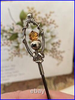 Antique rare sterling silver citrine glass Scottish thistle decoration hat pin