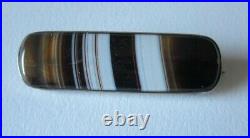 Antique rectangular Scottish banded agate and silver brooch. C1890s