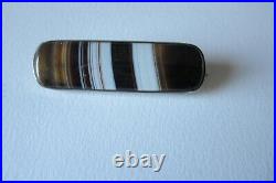 Antique rectangular Scottish banded agate and silver brooch. C1890s