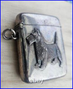 Antique sterling Silver Scottie Dog Scottish Terrier Match Safe Holder (M14)