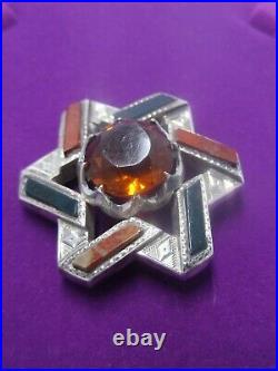 Antique sterling silver, Scottish agate and Citrine brooch 1870