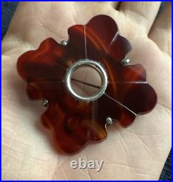 Antique victorian scottish sterling silver carved carnelian brooch