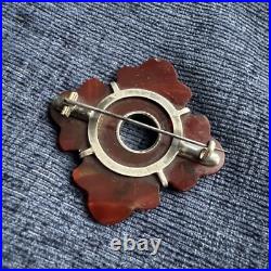Antique victorian scottish sterling silver carved carnelian brooch