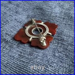 Antique victorian scottish sterling silver carved carnelian brooch