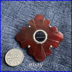 Antique victorian scottish sterling silver carved carnelian brooch