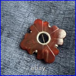 Antique victorian scottish sterling silver carved carnelian brooch