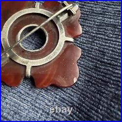 Antique victorian scottish sterling silver carved carnelian brooch