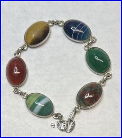 Antique/vintage Sterling Silver Scottish Agate Bracelet 7.75 Inches