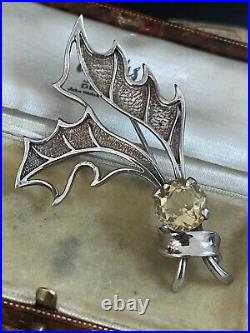 Antler Sterling Silver Vintage Brooch 925 Yellow Citrine Unmarked Scottish