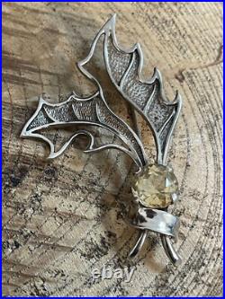 Antler Sterling Silver Vintage Brooch 925 Yellow Citrine Unmarked Scottish