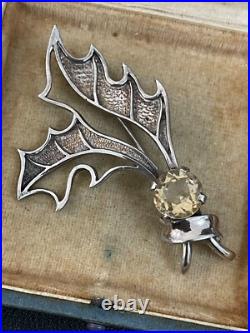 Antler Sterling Silver Vintage Brooch 925 Yellow Citrine Unmarked Scottish