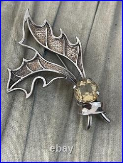 Antler Sterling Silver Vintage Brooch 925 Yellow Citrine Unmarked Scottish