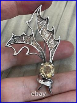 Antler Sterling Silver Vintage Brooch 925 Yellow Citrine Unmarked Scottish
