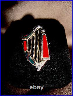 Antq A&LLd Scottish Jasper Bloodstone Agate Harp Sterling Silver Pin Date 1898