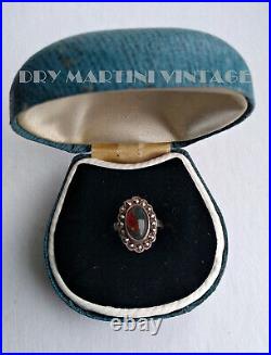 Art Deco Sterling Silver Moss Agate Marcasite Ring Size K Vintage Box Scottish