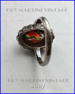 Art Deco Sterling Silver Moss Agate Marcasite Ring Size K Vintage Box Scottish