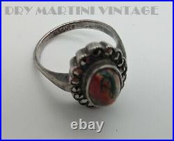 Art Deco Sterling Silver Moss Agate Marcasite Ring Size K Vintage Box Scottish