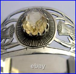 Arts & Crafts Sterling Silver Scottish Thistle Citrine Napkin Ring 1929 Antique Arts & Crafts Sterling Silver Scottish Thistle Citrine Napkin Ring 1929 Antique