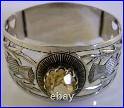 Arts & Crafts Sterling Silver Scottish Thistle Citrine Napkin Ring 1929 Antique Arts & Crafts Sterling Silver Scottish Thistle Citrine Napkin Ring 1929 Antique
