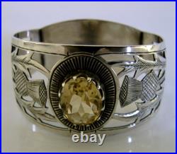 Arts & Crafts Sterling Silver Scottish Thistle Citrine Napkin Ring 1929 Antique Arts & Crafts Sterling Silver Scottish Thistle Citrine Napkin Ring 1929 Antique