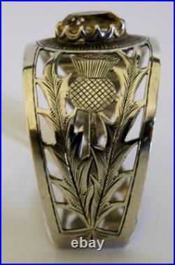 Arts & Crafts Sterling Silver Scottish Thistle Citrine Napkin Ring 1929 Antique Arts & Crafts Sterling Silver Scottish Thistle Citrine Napkin Ring 1929 Antique