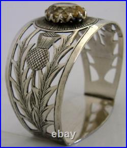 Arts & Crafts Sterling Silver Scottish Thistle Citrine Napkin Ring 1929 Antique Arts & Crafts Sterling Silver Scottish Thistle Citrine Napkin Ring 1929 Antique