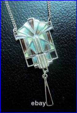 Attractive LARGE Scottish Silver & Enamel Art Deco Pendant 1980s Pat Cheney