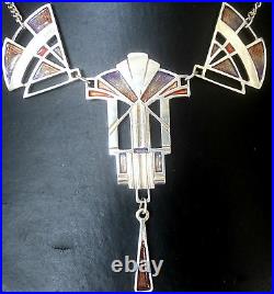 Attractive LARGE Scottish Silver & Enamel Art Deco Pendant 1980s Pat Cheney