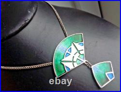 Attractive LARGE Scottish Silver & Enamel Art Deco Pendant 1980s Pat Cheney