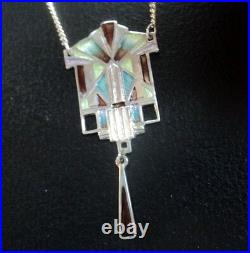 Attractive LARGE Scottish Silver & Enamel Art Deco Pendant 1980s Pat Cheney