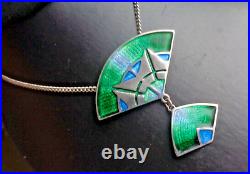 Attractive LARGE Scottish Silver & Enamel Art Deco Pendant 1980s Pat Cheney