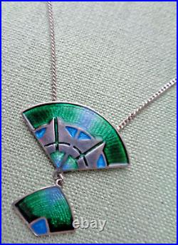 Attractive LARGE Scottish Silver & Enamel Art Deco Pendant 1980s Pat Cheney